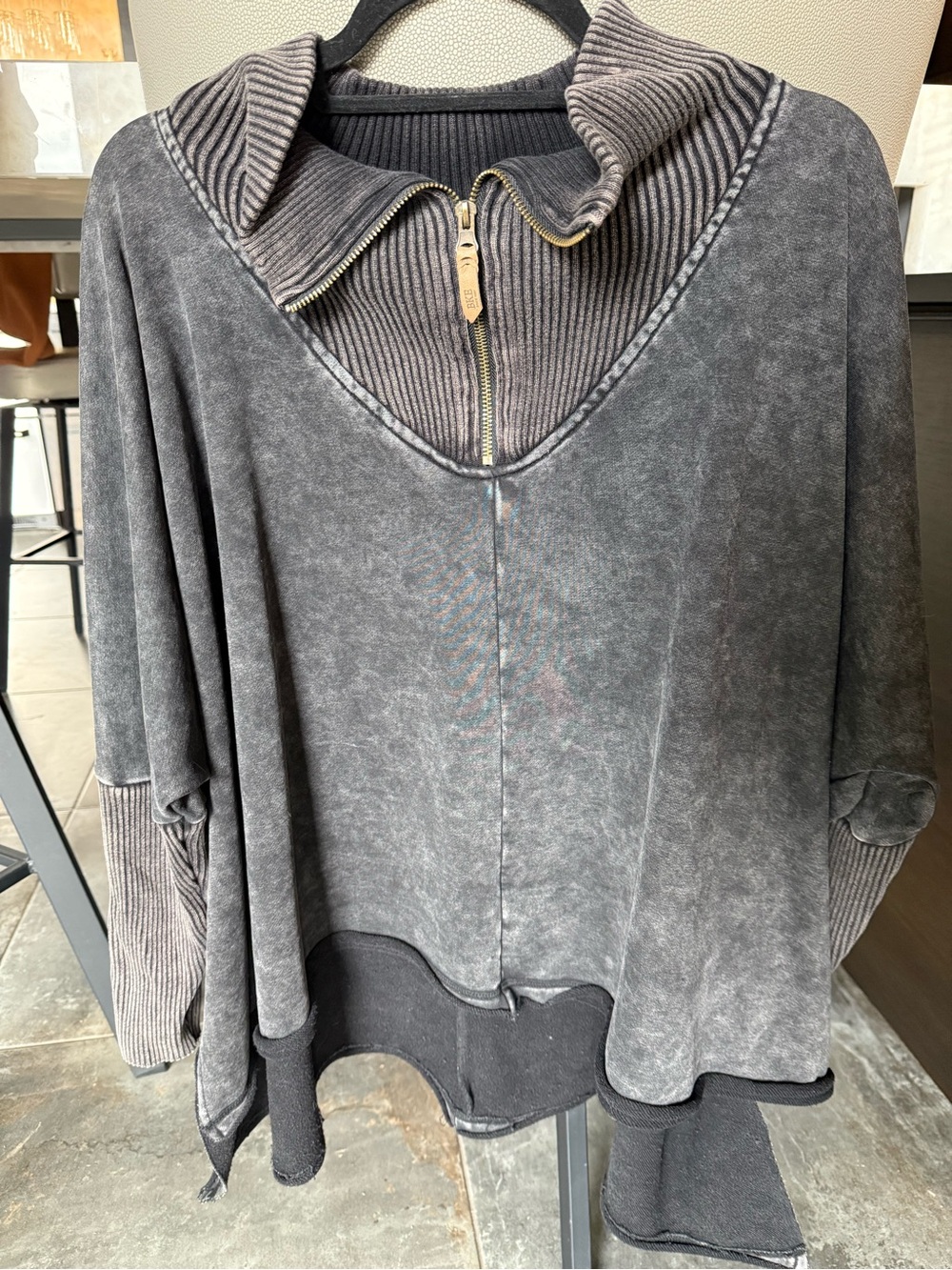 BKE Black Ribbed Zip-Front Sweater